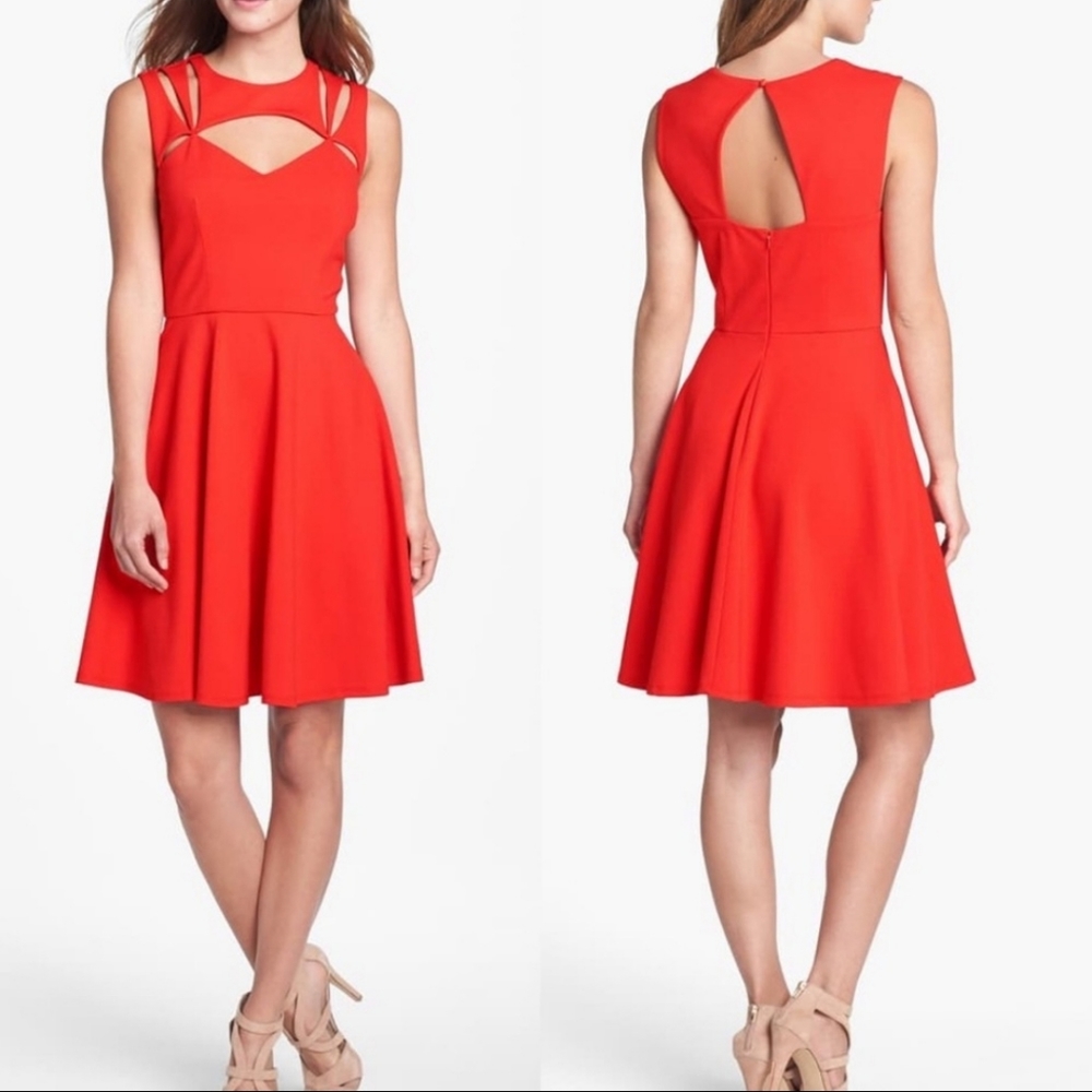 Betsey Johnson Cut Out Flare Poppy Red Dress
